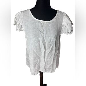 Civico 51 White Eyelet Ruffle Short Sleeve Women's Top